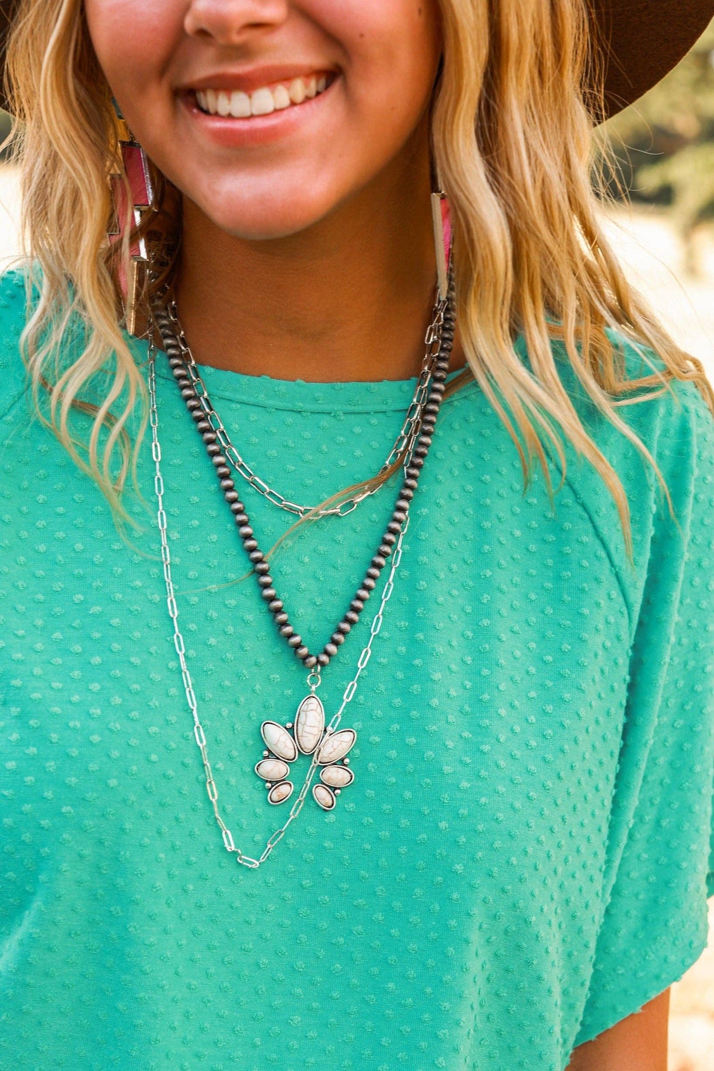 Cream Three-Layer Silver Necklace
