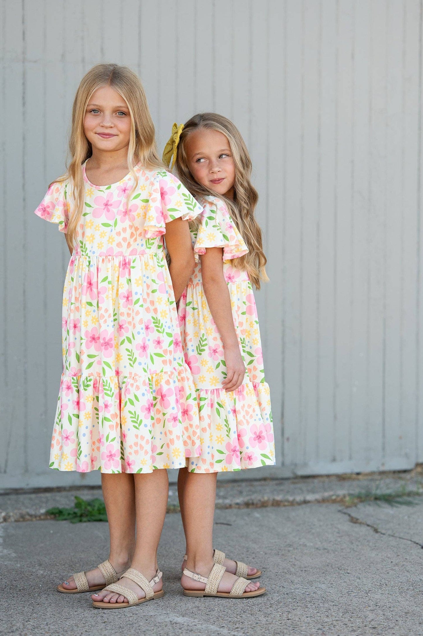 Dainty Spring Floral Flutter Sleeve Twirl Dress