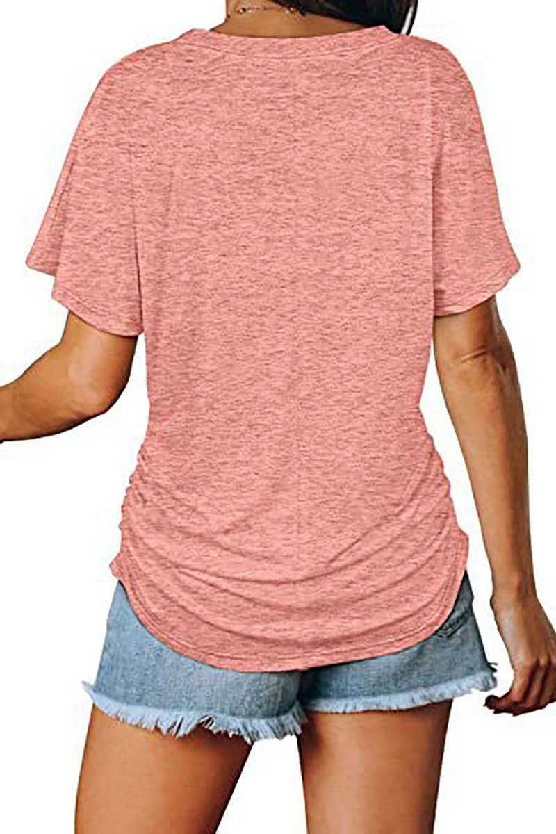 V-NECK SOLID COLOR CASUAL LOOSE TOP