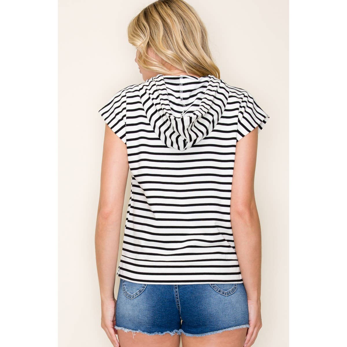 STRIPED PULLOVER HOODIE TOP