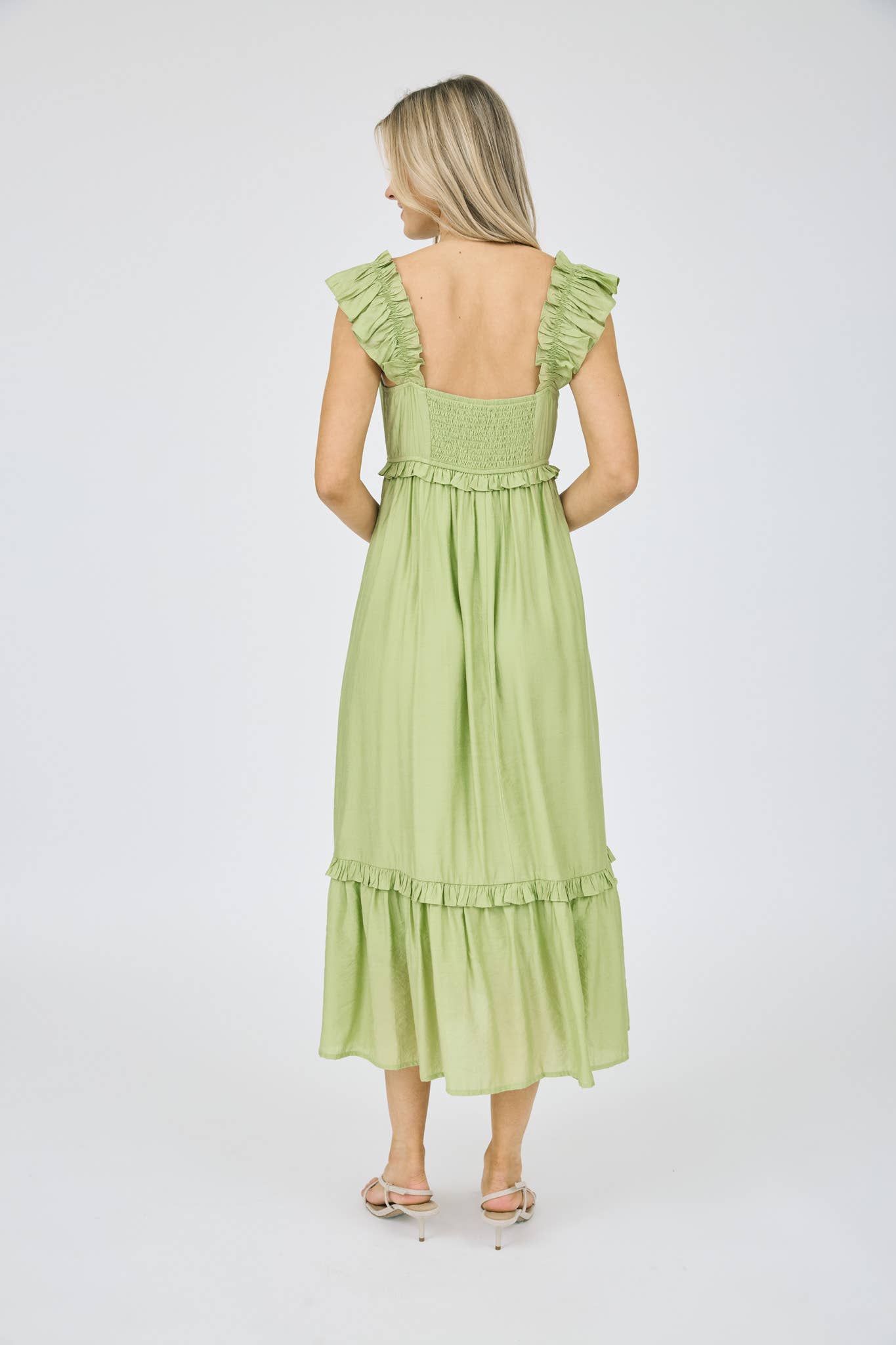Ruffle detail Sleeveless midi dress