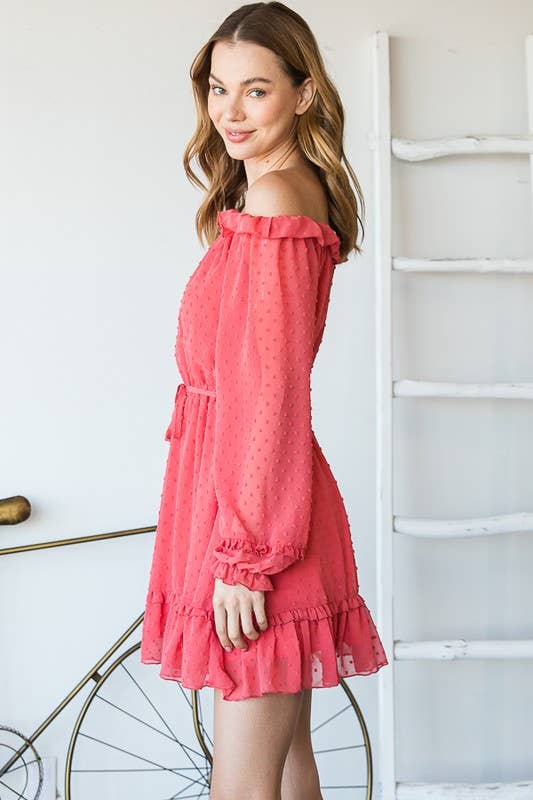 Coral spring RUFFLE DRESS
