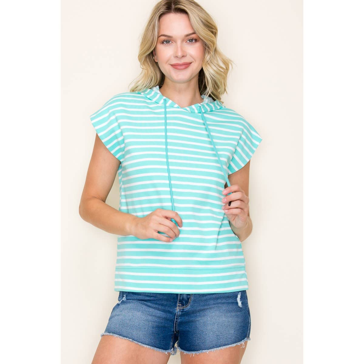 STRIPED PULLOVER HOODIE TOP