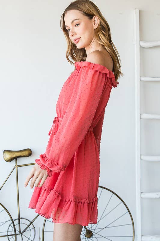 Coral spring RUFFLE DRESS