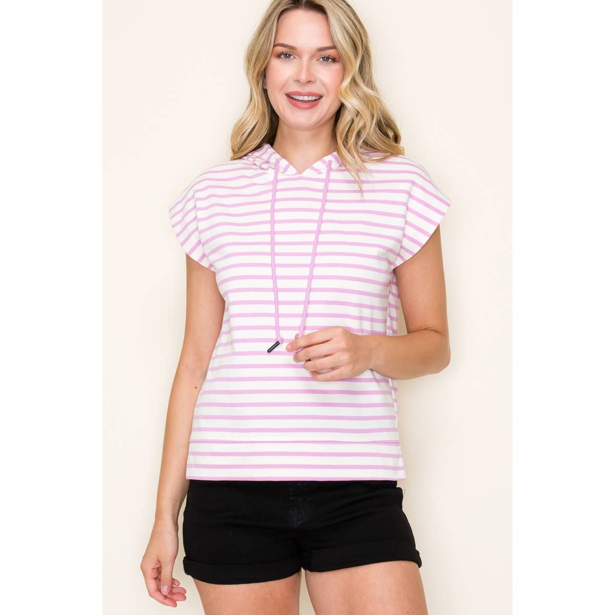 STRIPED PULLOVER HOODIE TOP
