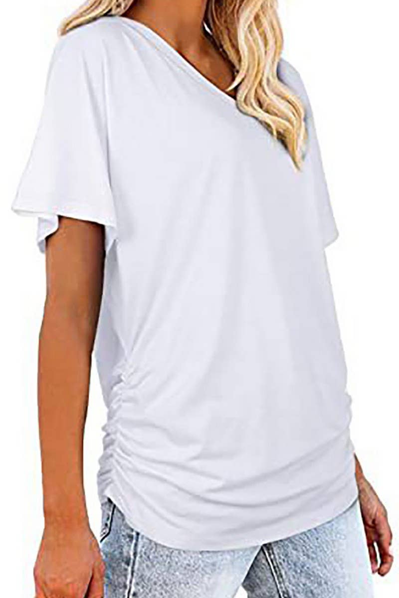 V-NECK SOLID COLOR CASUAL LOOSE TOP