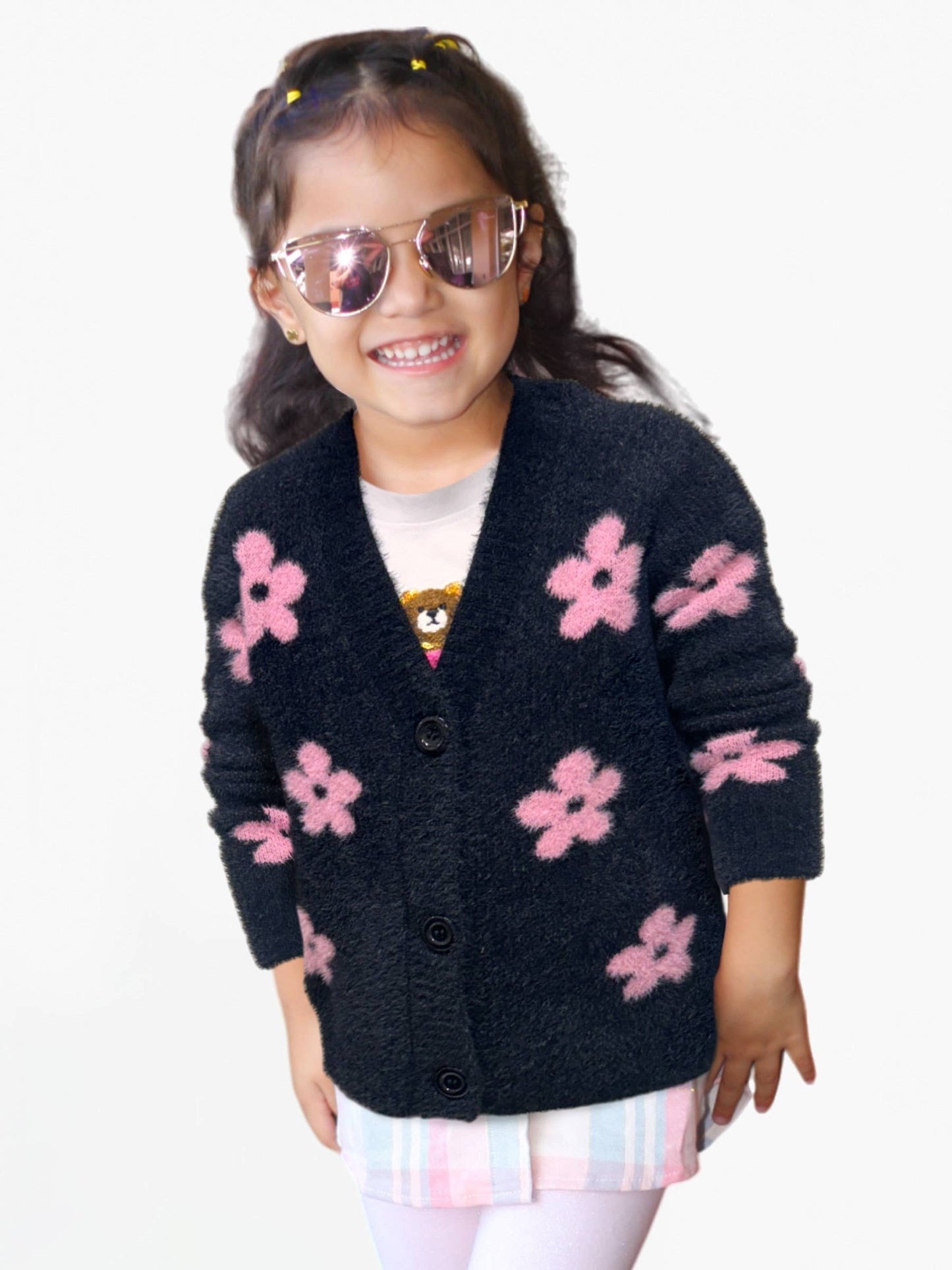 Girl's Soft Yarn Spring Cardigan Sweater w/ Flower