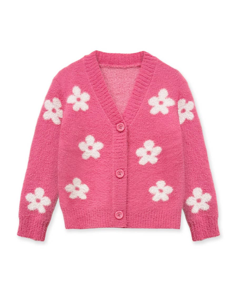 Girl's Soft Yarn Spring Cardigan Sweater w/ Flower