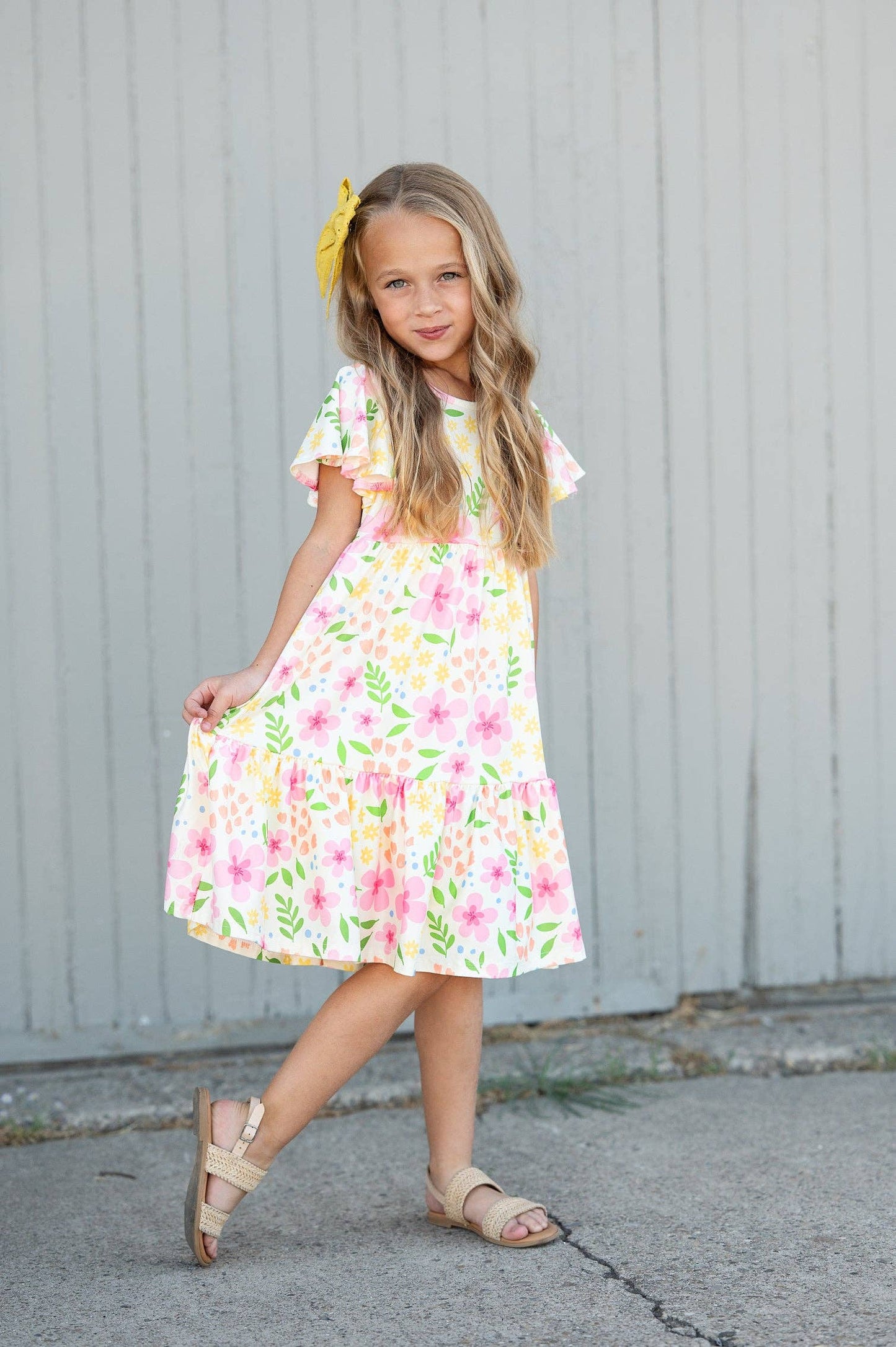 Dainty Spring Floral Flutter Sleeve Twirl Dress