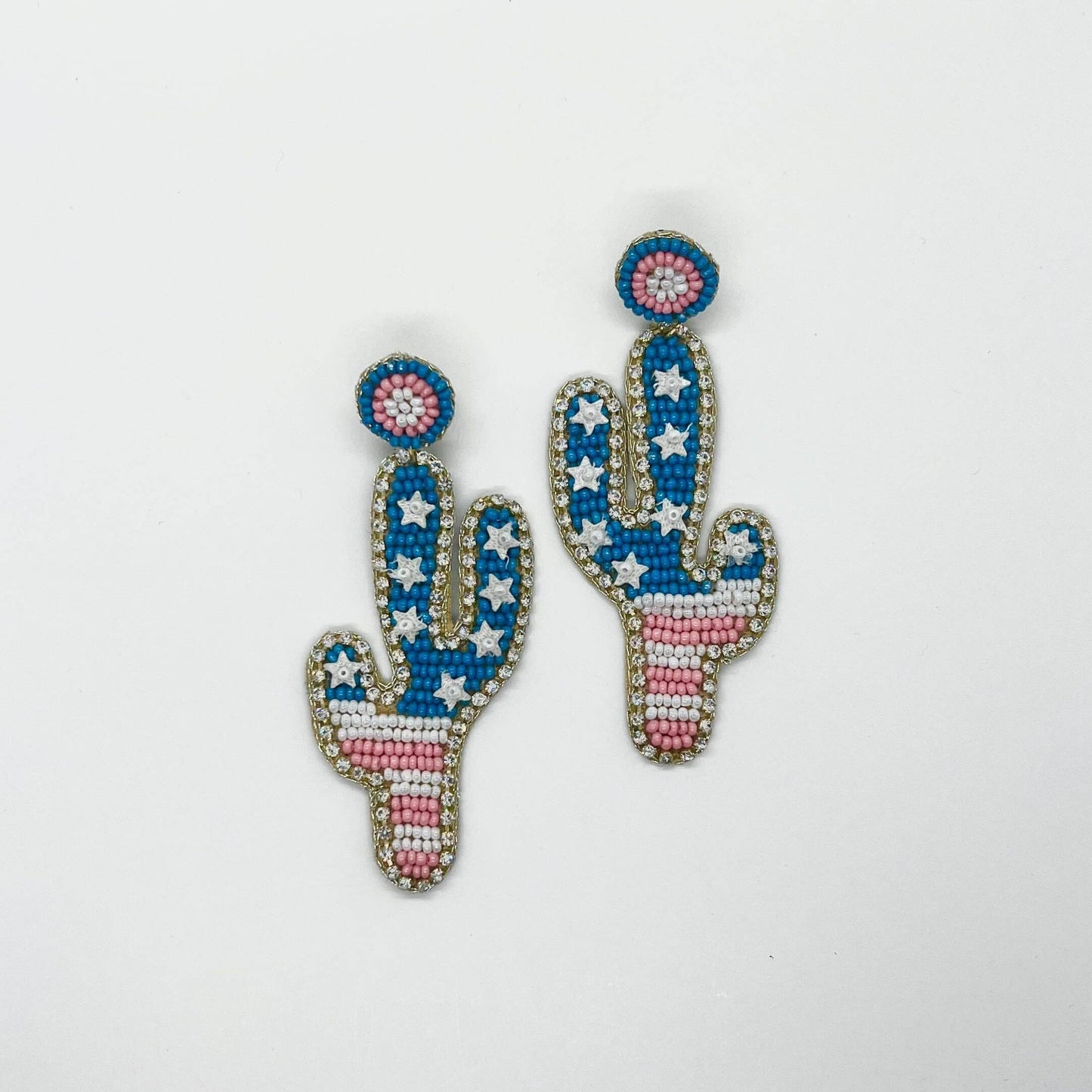 Beaded Cactus Earrings American Flag