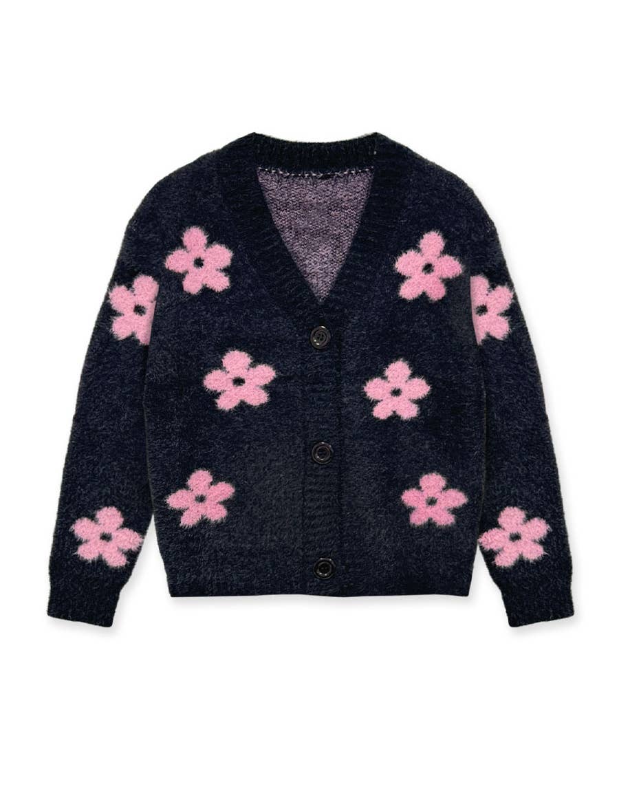 Girl's Soft Yarn Spring Cardigan Sweater w/ Flower