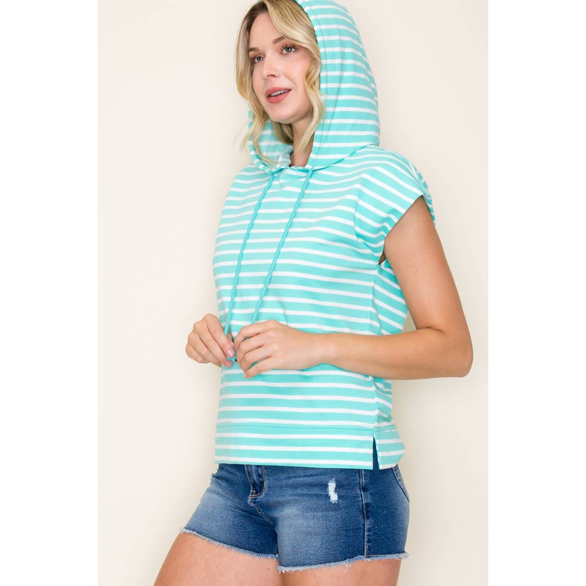 STRIPED PULLOVER HOODIE TOP