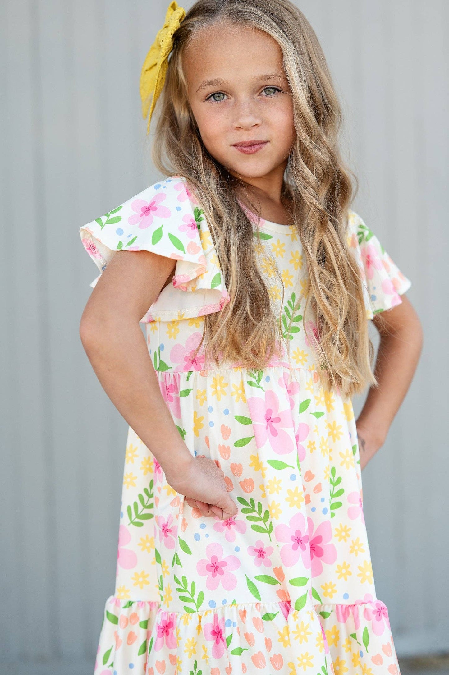 Dainty Spring Floral Flutter Sleeve Twirl Dress