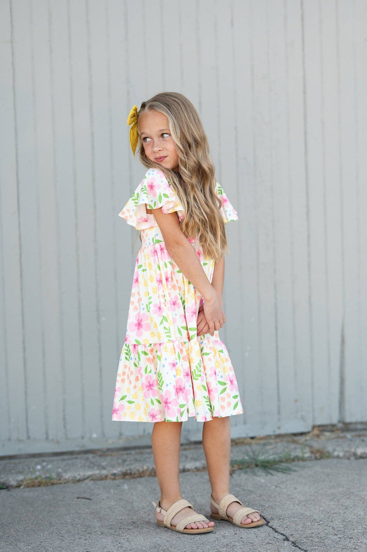 Dainty Spring Floral Flutter Sleeve Twirl Dress