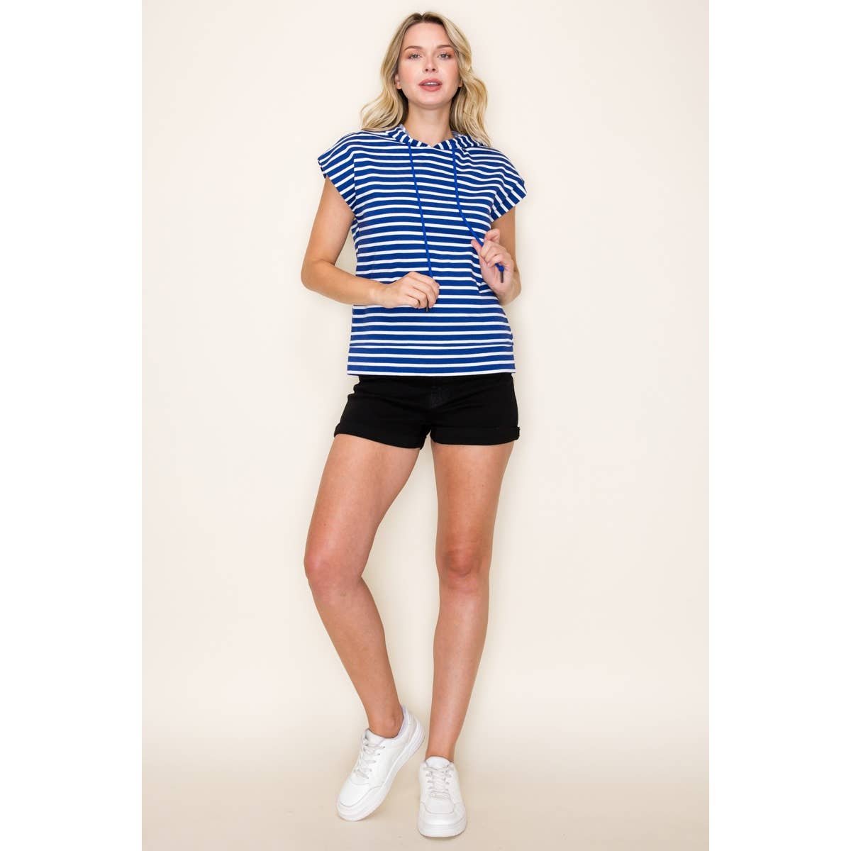 STRIPED PULLOVER HOODIE TOP