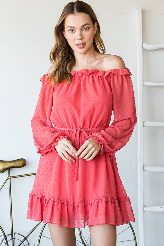 Coral spring RUFFLE DRESS