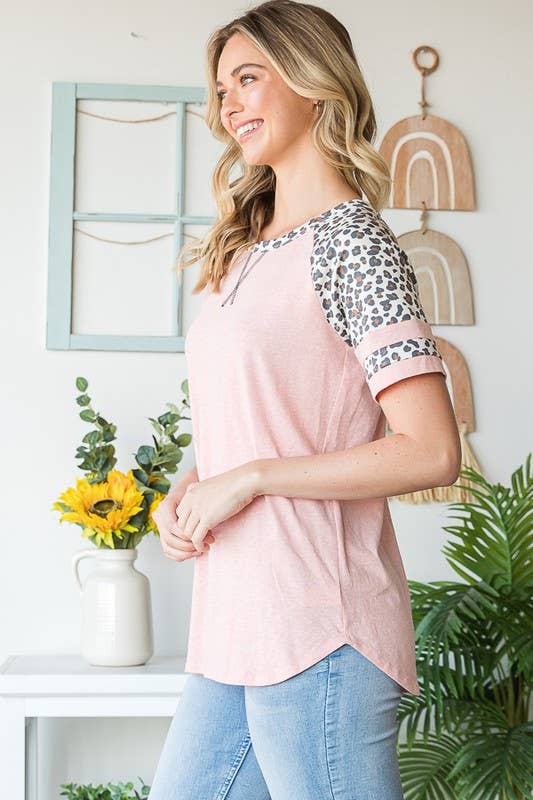 Spring pink leopard print top