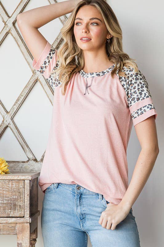Spring pink leopard print top