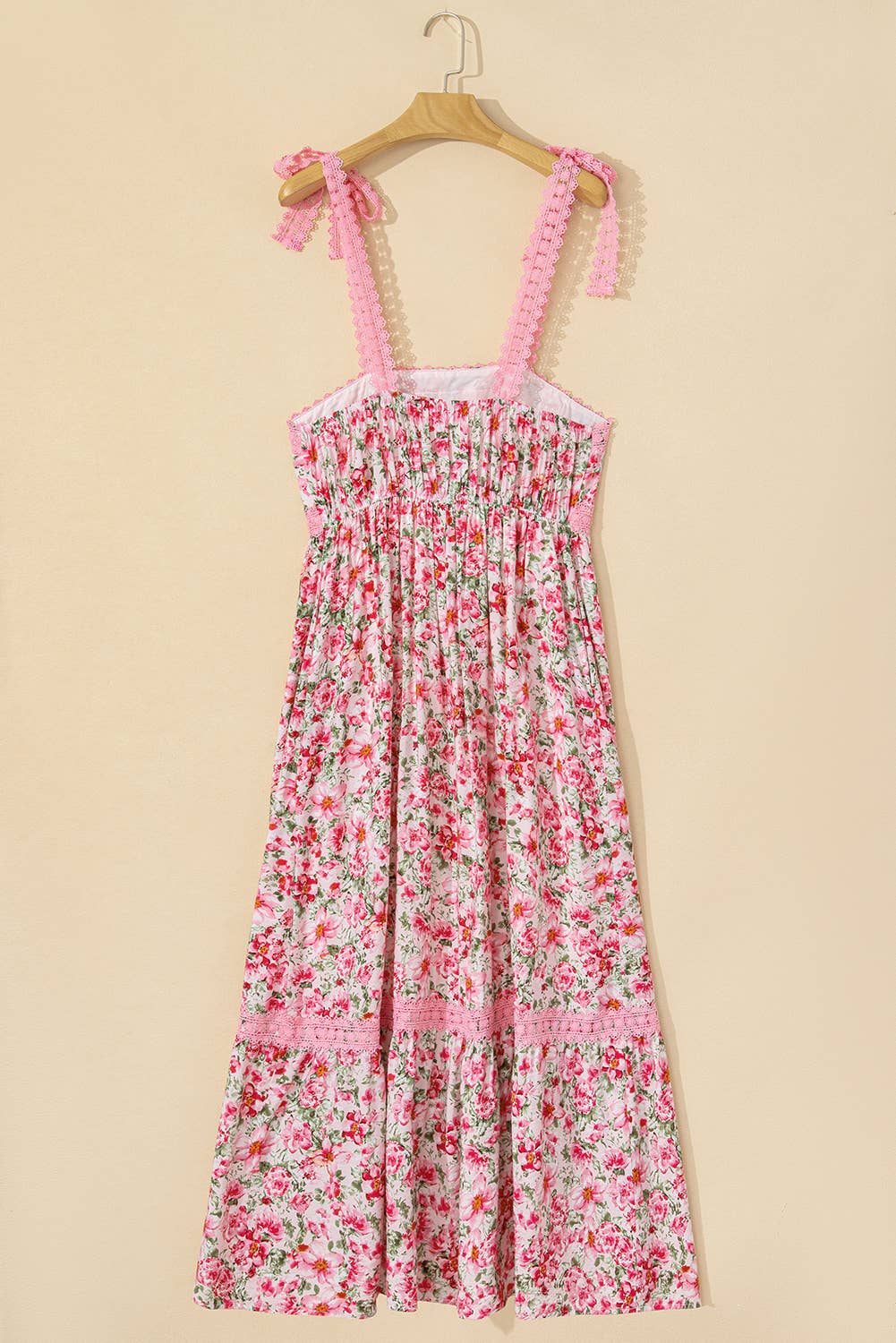 Floral Lace Tied Strap Empire Waist Maxi Dress