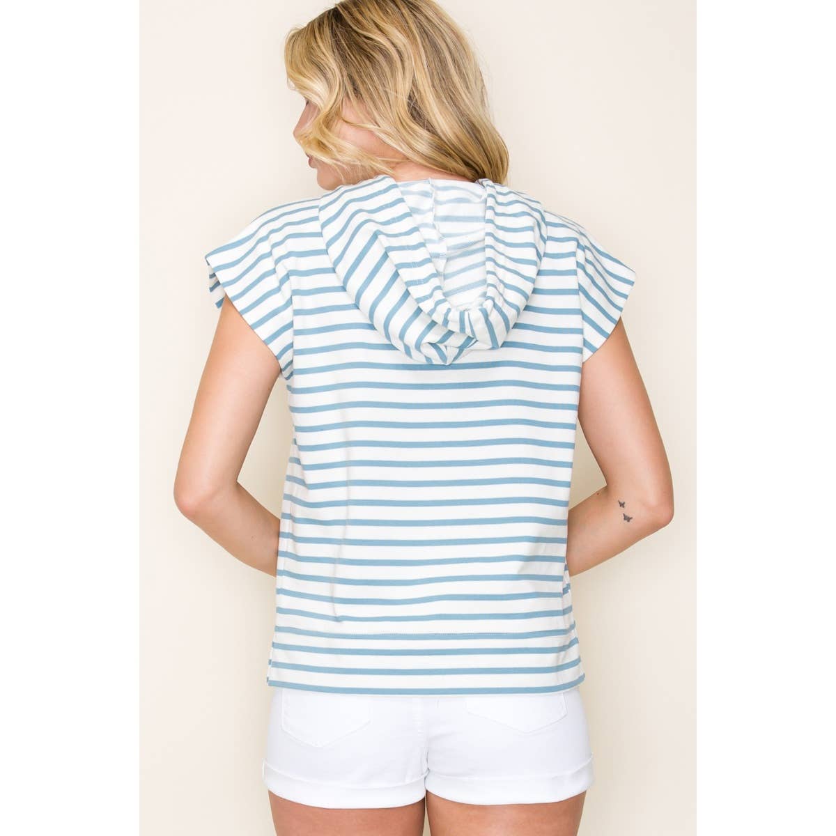 STRIPED PULLOVER HOODIE TOP