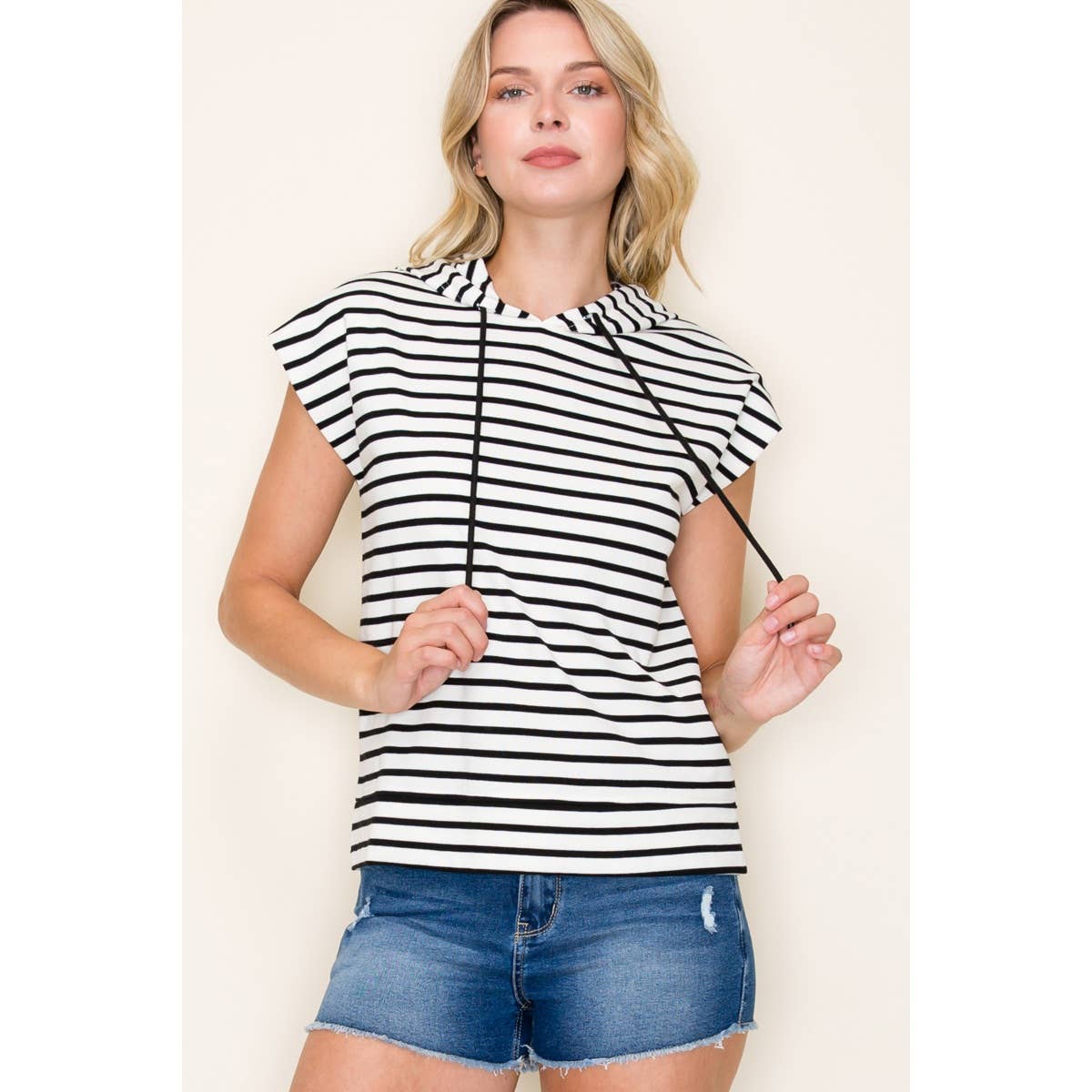 STRIPED PULLOVER HOODIE TOP