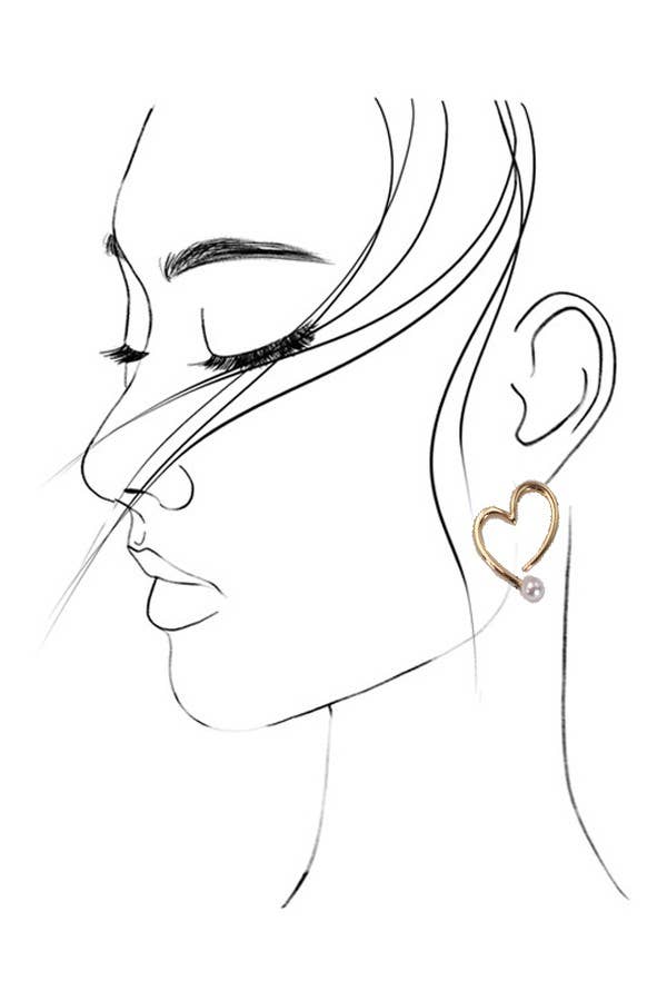 HEART W/PEARL STUD EARRINGS