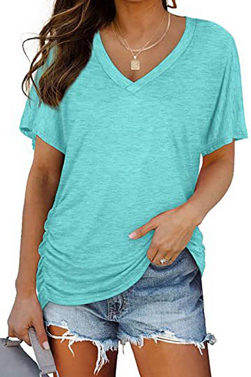 V-NECK SOLID COLOR CASUAL LOOSE TOP