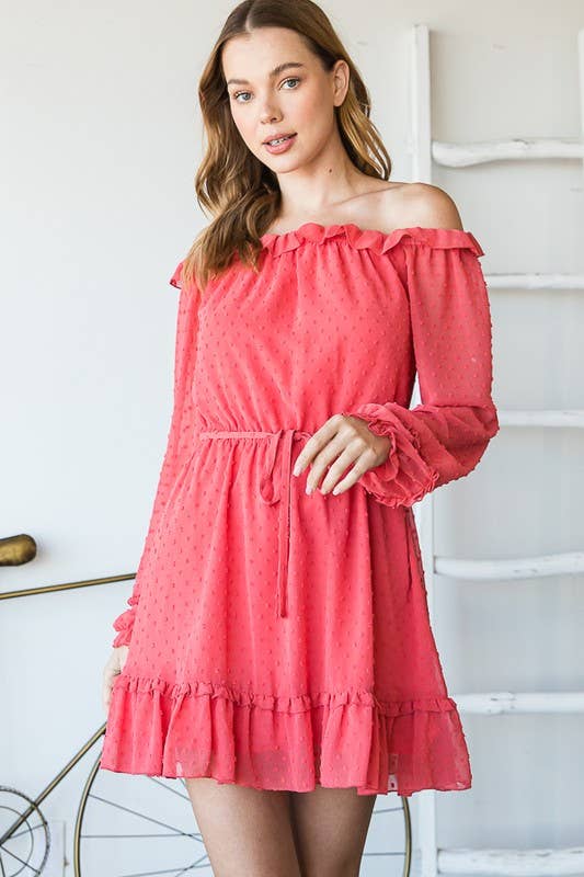 Coral spring RUFFLE DRESS
