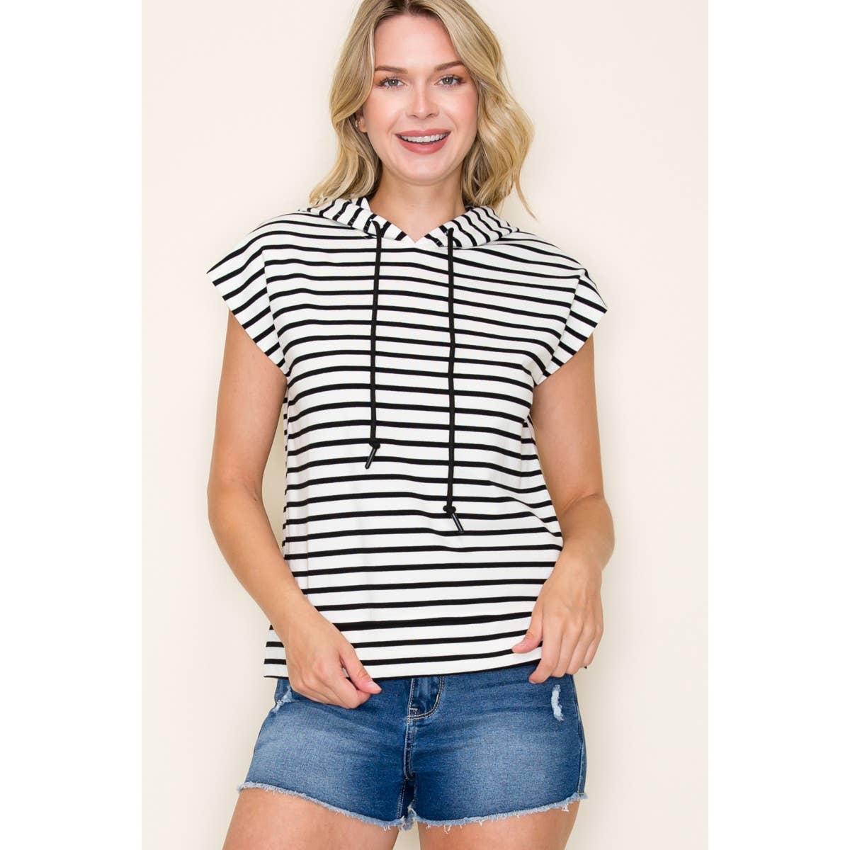 STRIPED PULLOVER HOODIE TOP