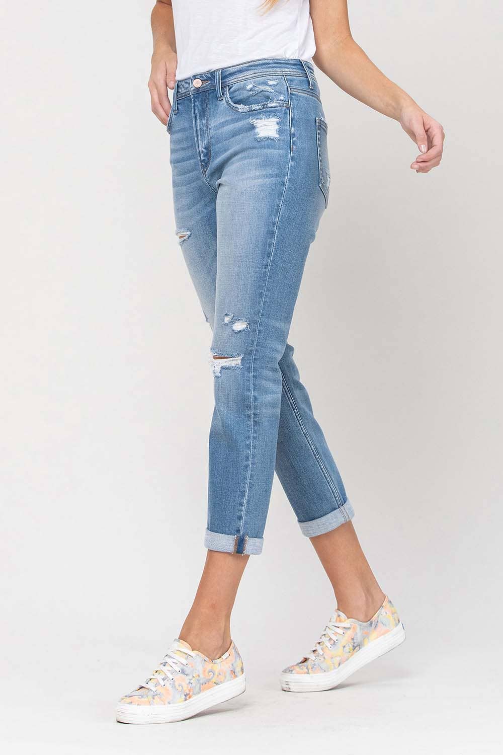 HIGH RISE DISTRESSED CUFFED BOYFRIEND JEANS F4115