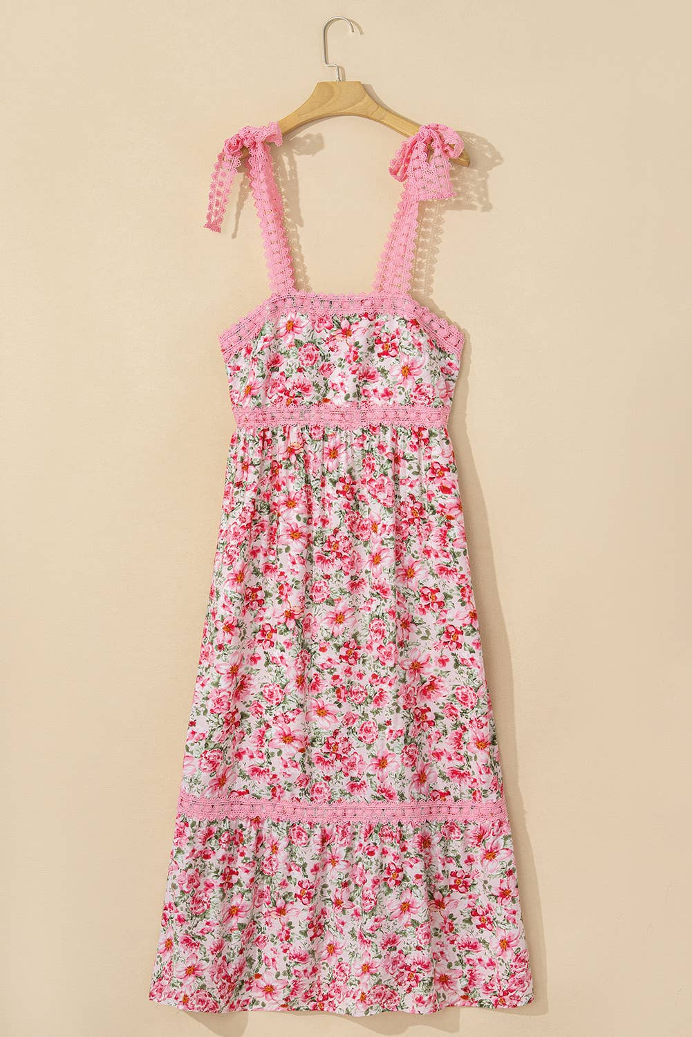 Floral Lace Tied Strap Empire Waist Maxi Dress