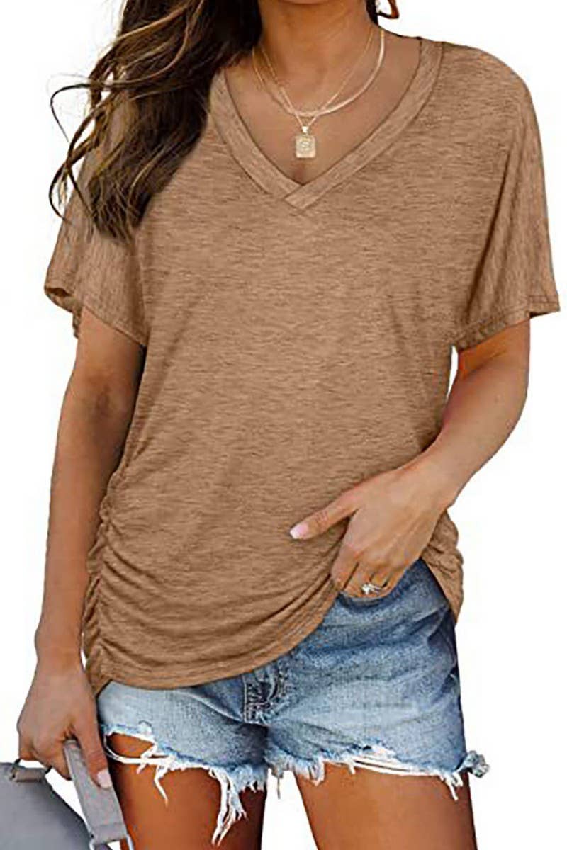 V-NECK SOLID COLOR CASUAL LOOSE TOP