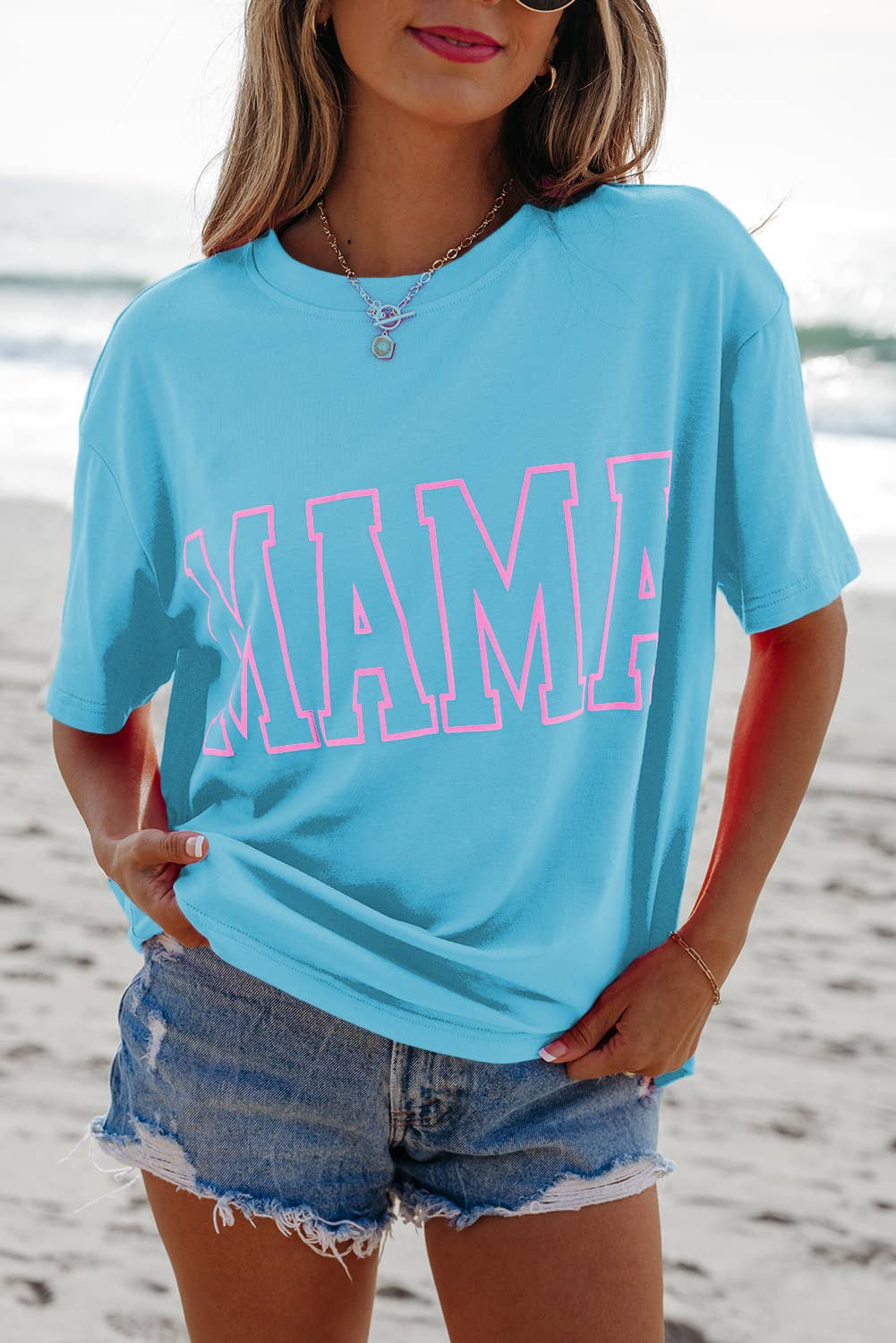 MAMA Letter Graphic Neon T Shirt