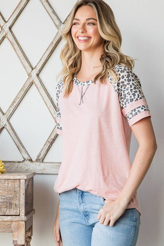 Spring pink leopard print top