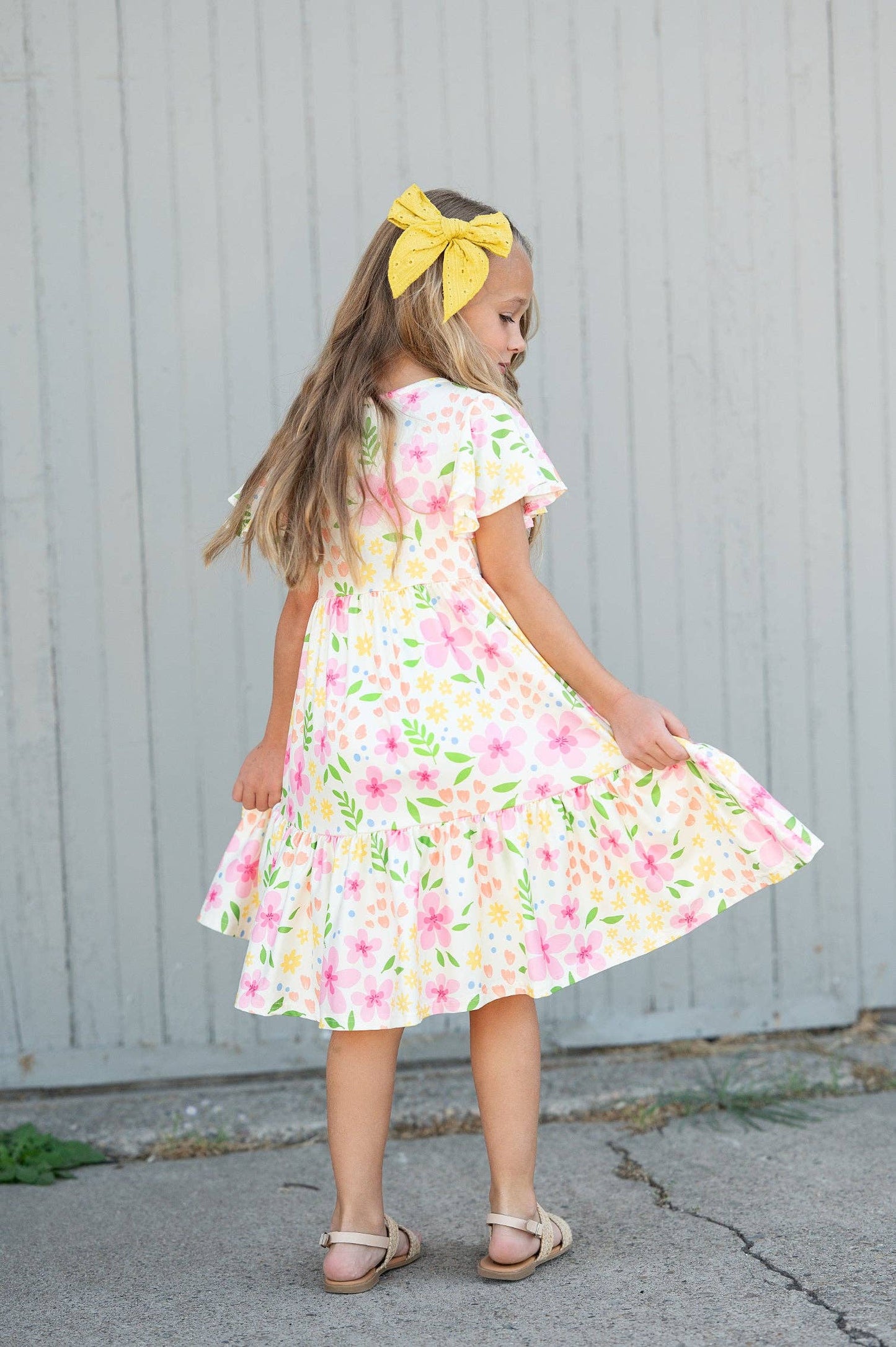 Dainty Spring Floral Flutter Sleeve Twirl Dress