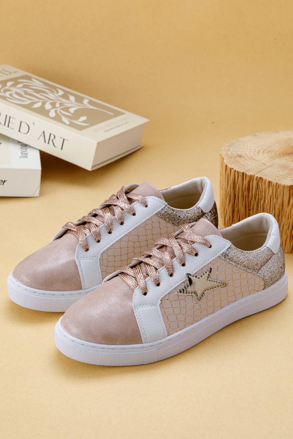 Glitter Star Patchwork PU Leather Lace-up Sneakers