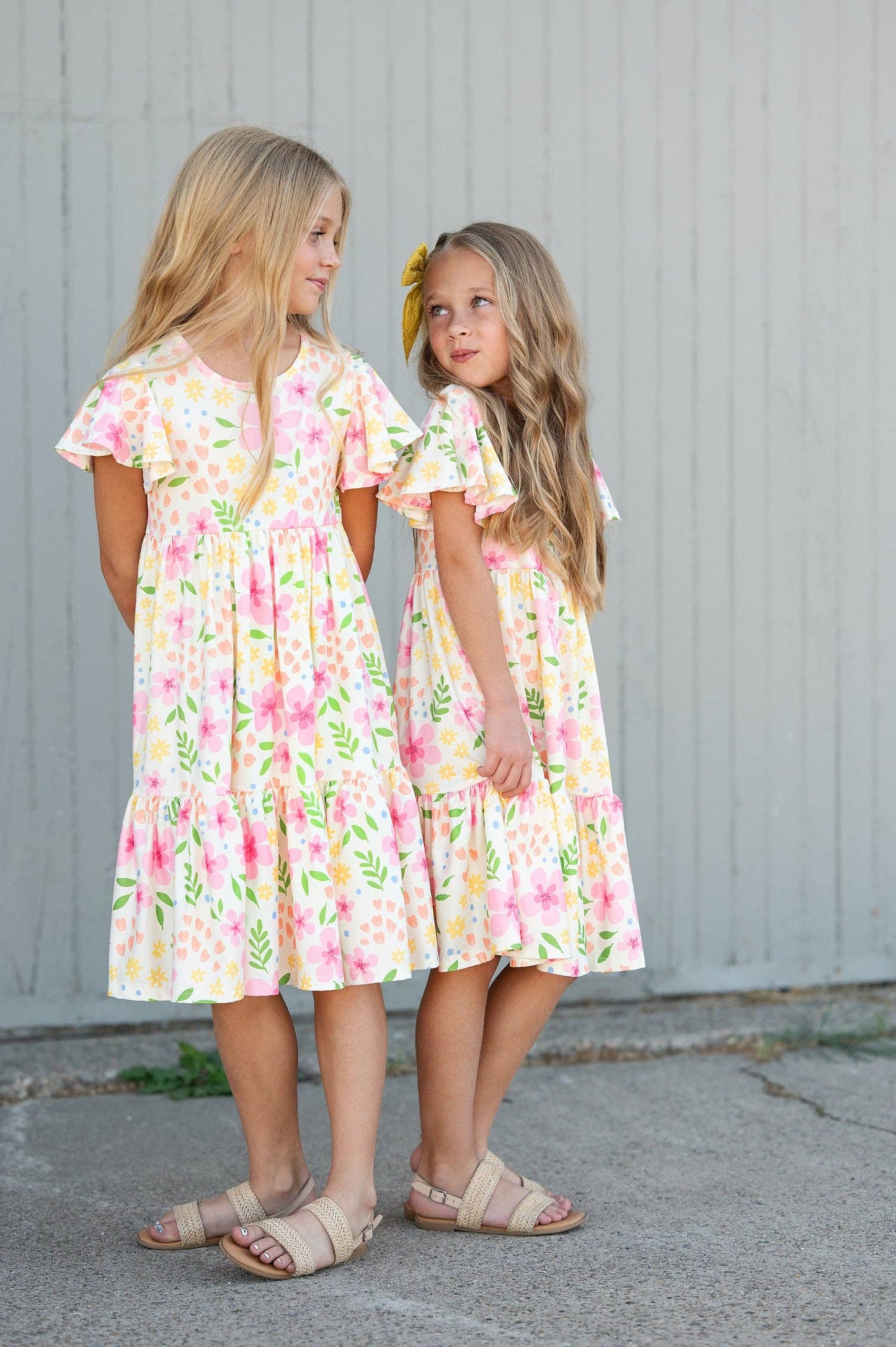 Dainty Spring Floral Flutter Sleeve Twirl Dress