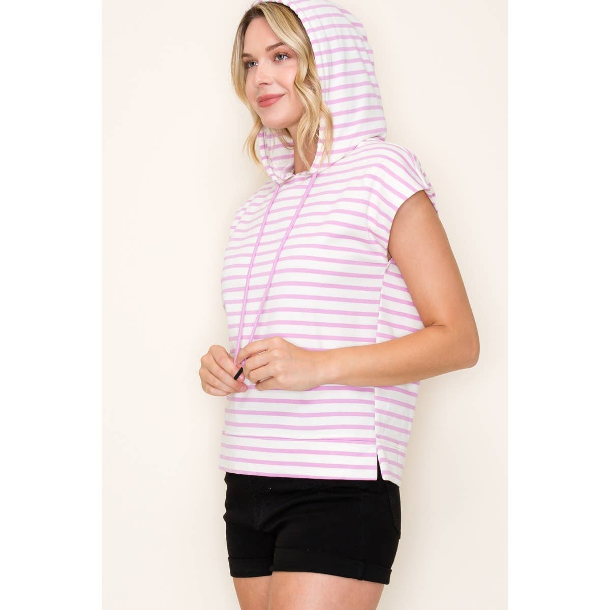 STRIPED PULLOVER HOODIE TOP