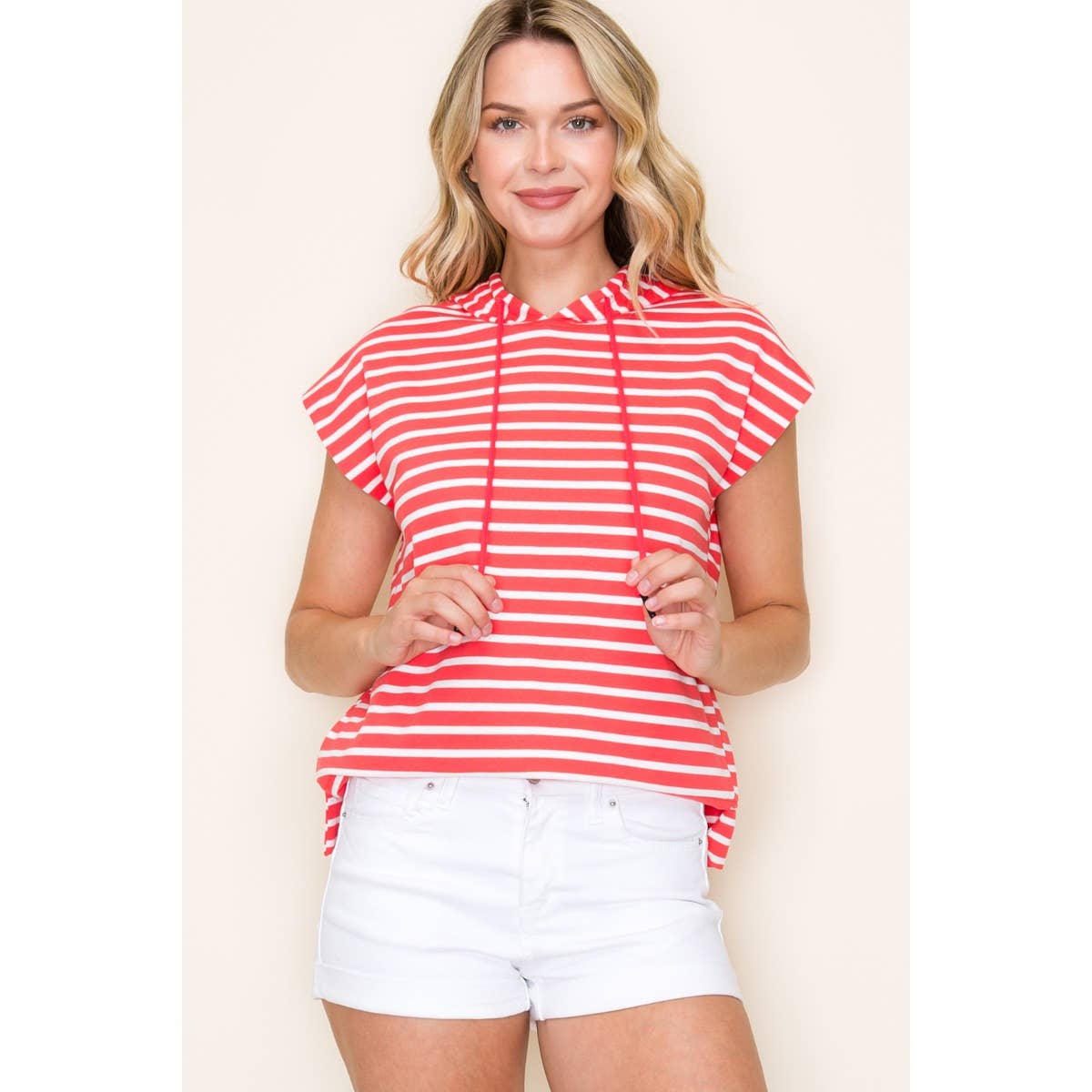 STRIPED PULLOVER HOODIE TOP
