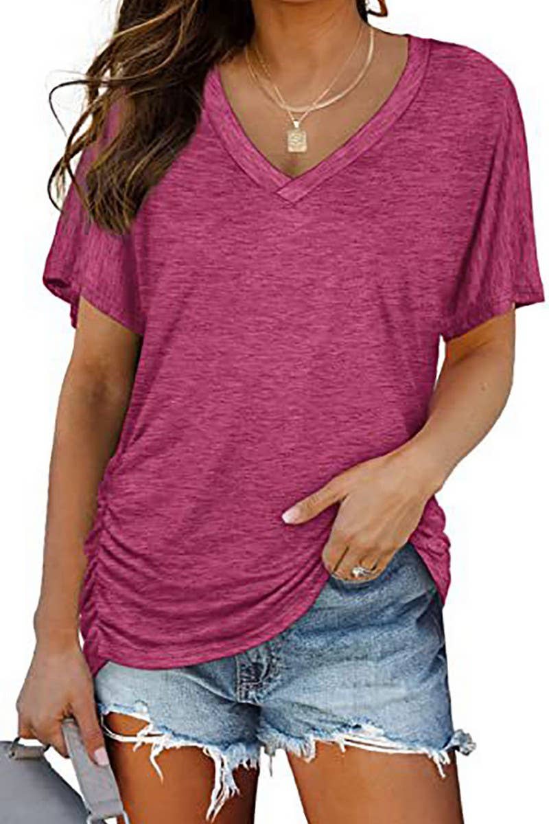 V-NECK SOLID COLOR CASUAL LOOSE TOP