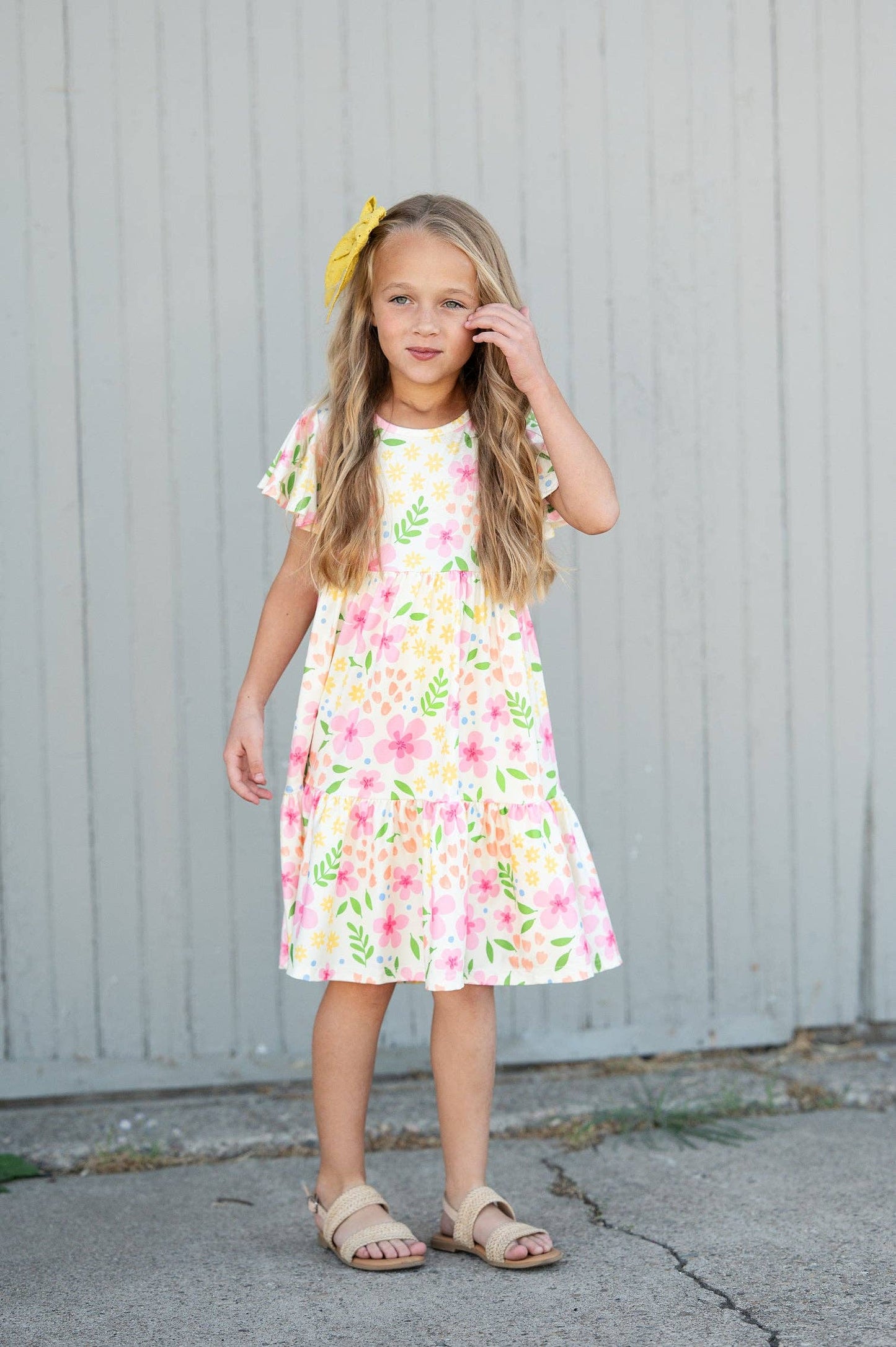 Dainty Spring Floral Flutter Sleeve Twirl Dress