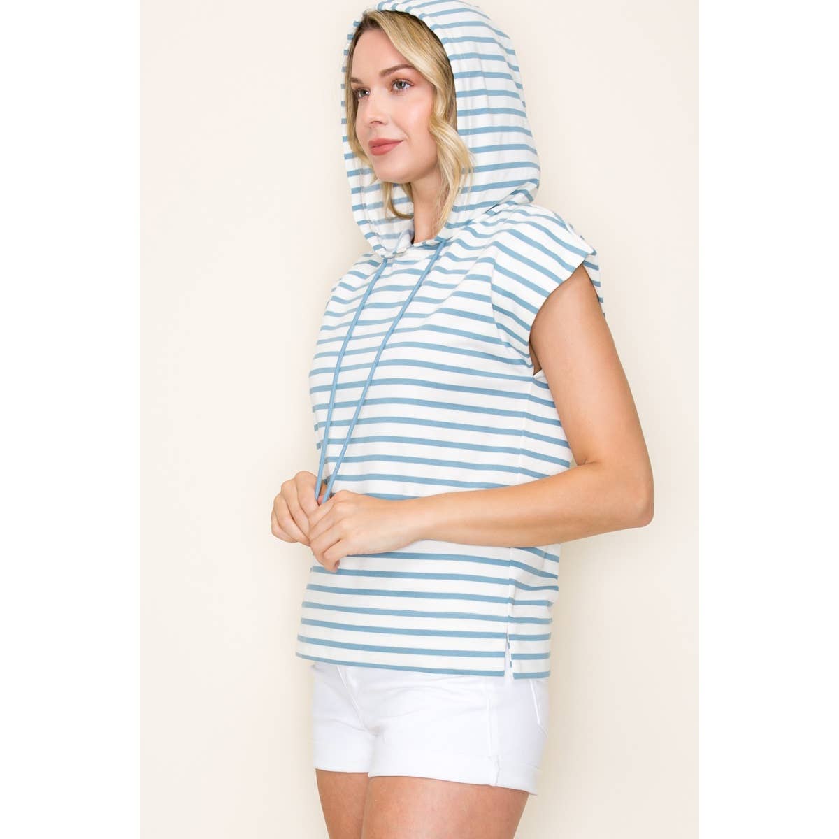 STRIPED PULLOVER HOODIE TOP