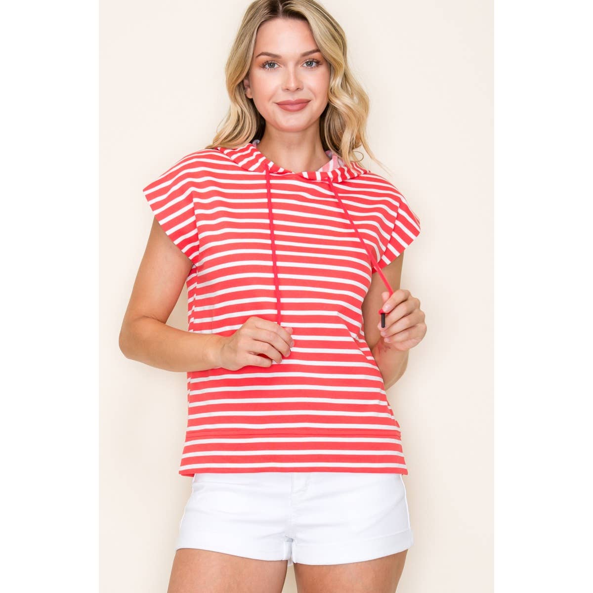 STRIPED PULLOVER HOODIE TOP