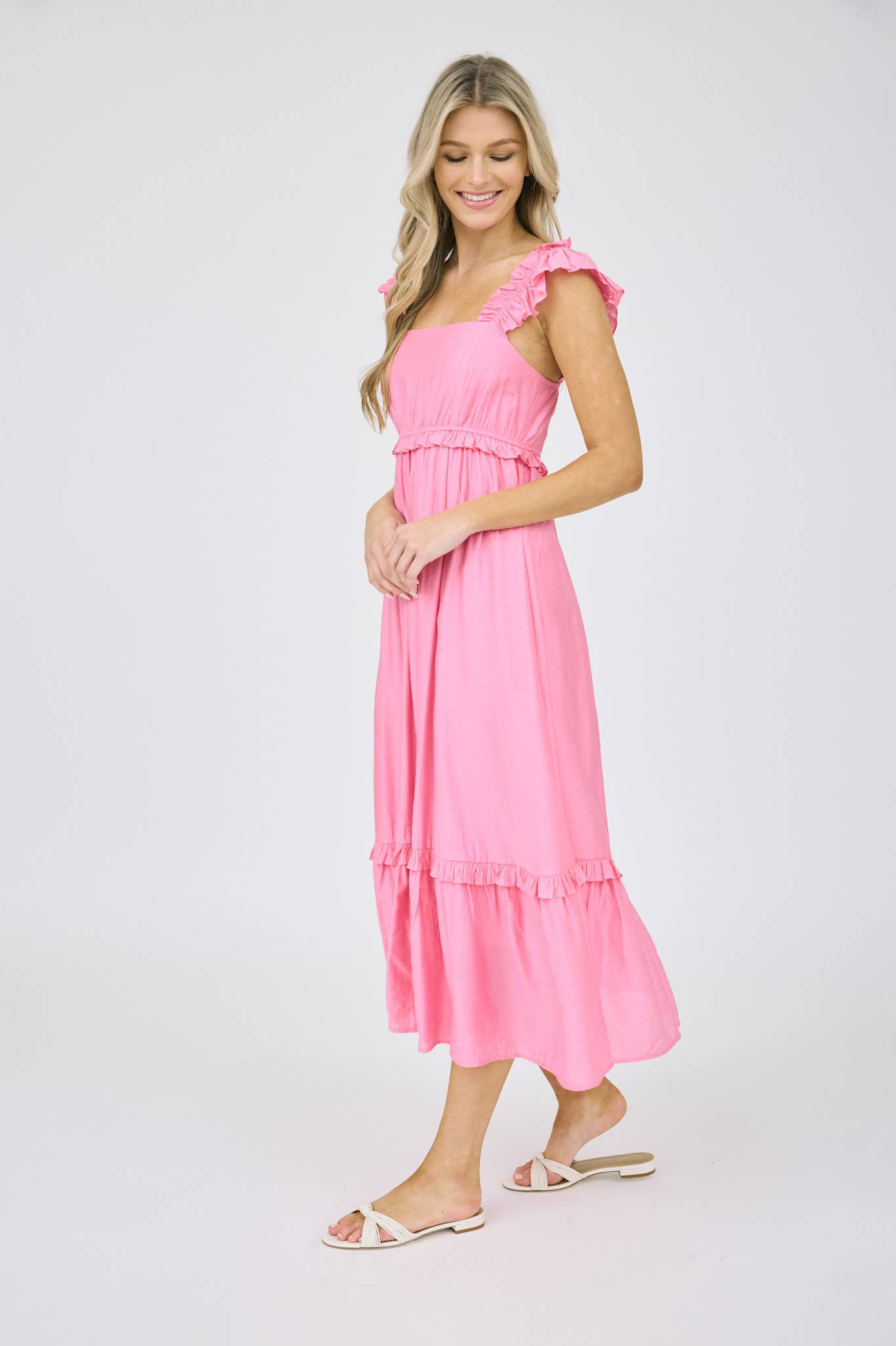 Ruffle detail Sleeveless midi dress