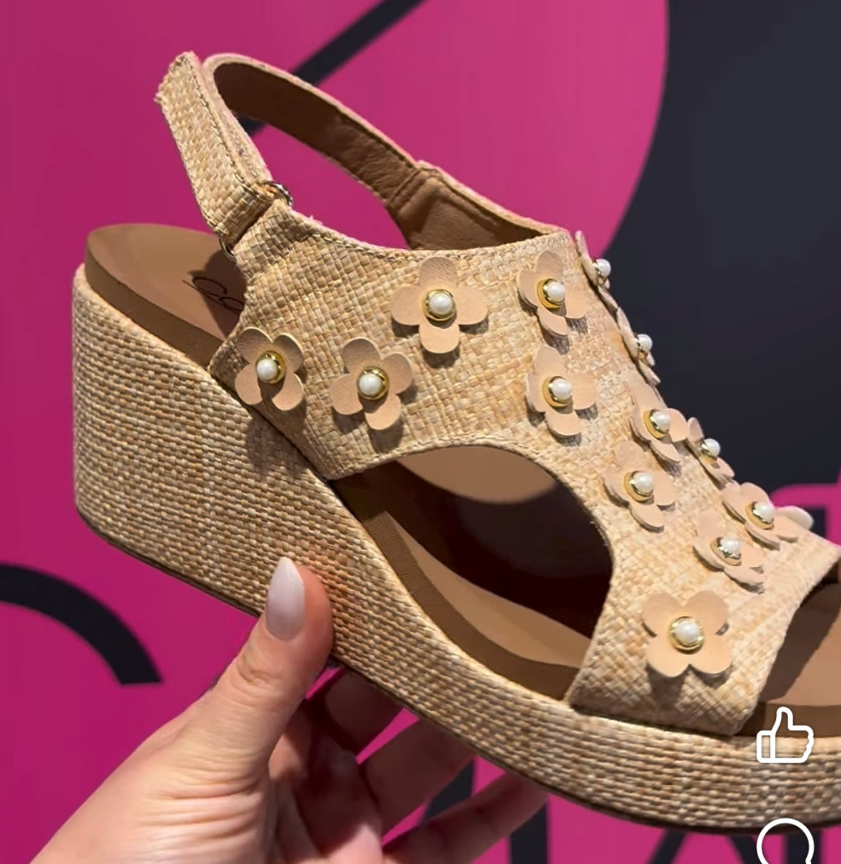 CARLEY - RAFFIA FLOWER WEDGE