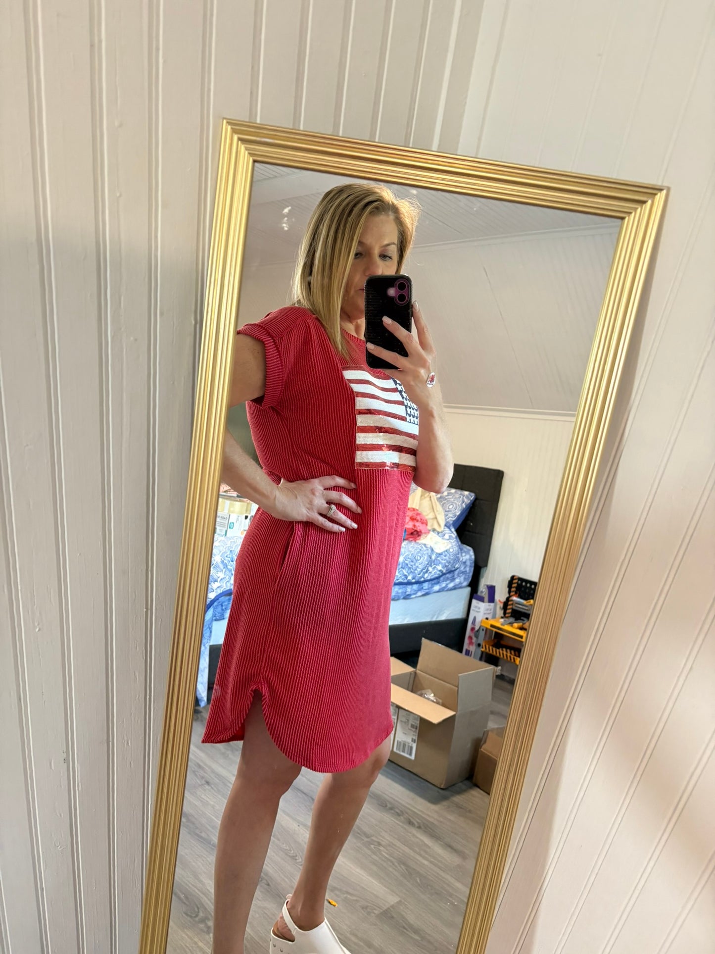 Sequin American Flag Ribbed Dress