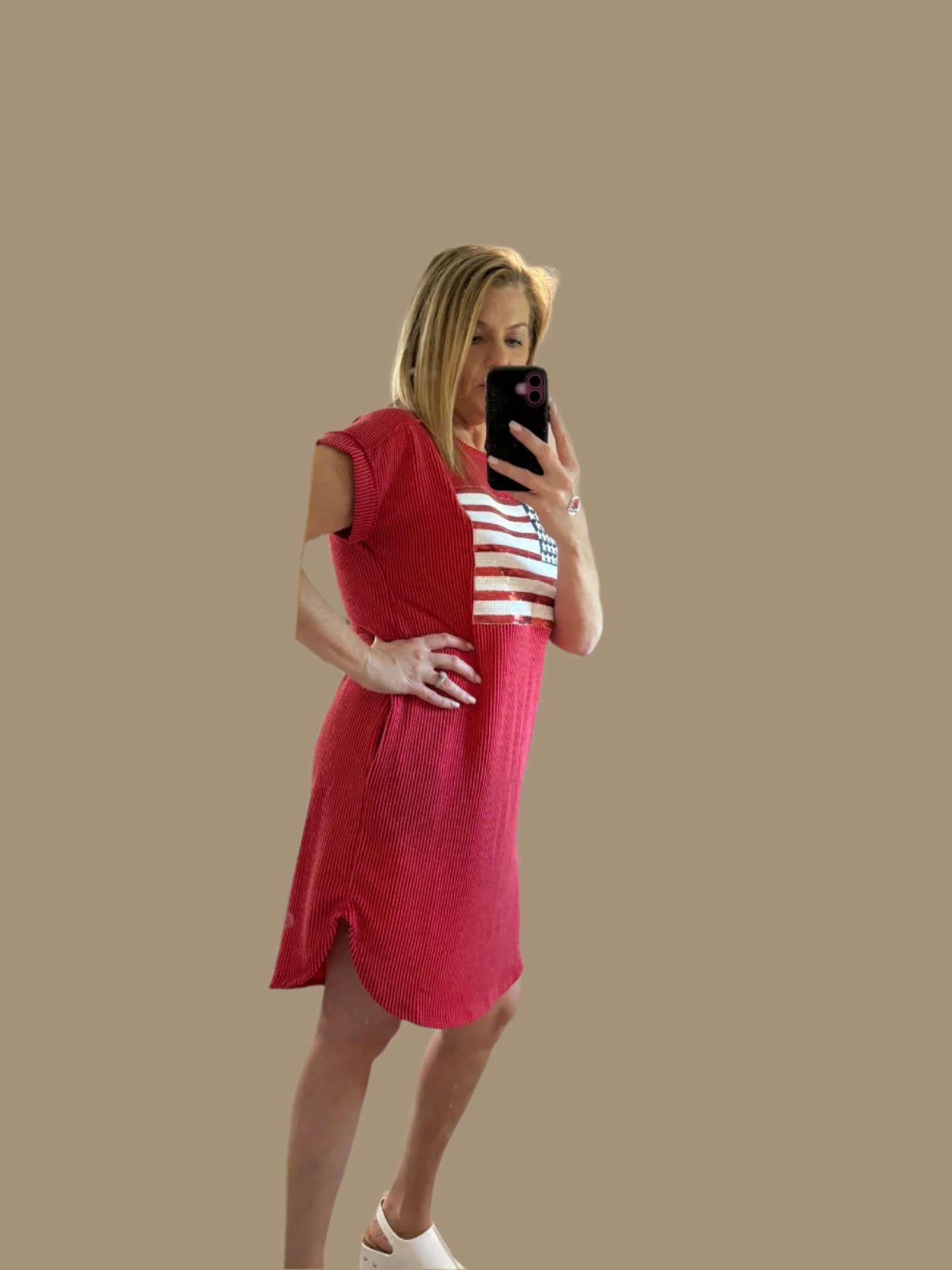 Sequin American Flag Ribbed Dress