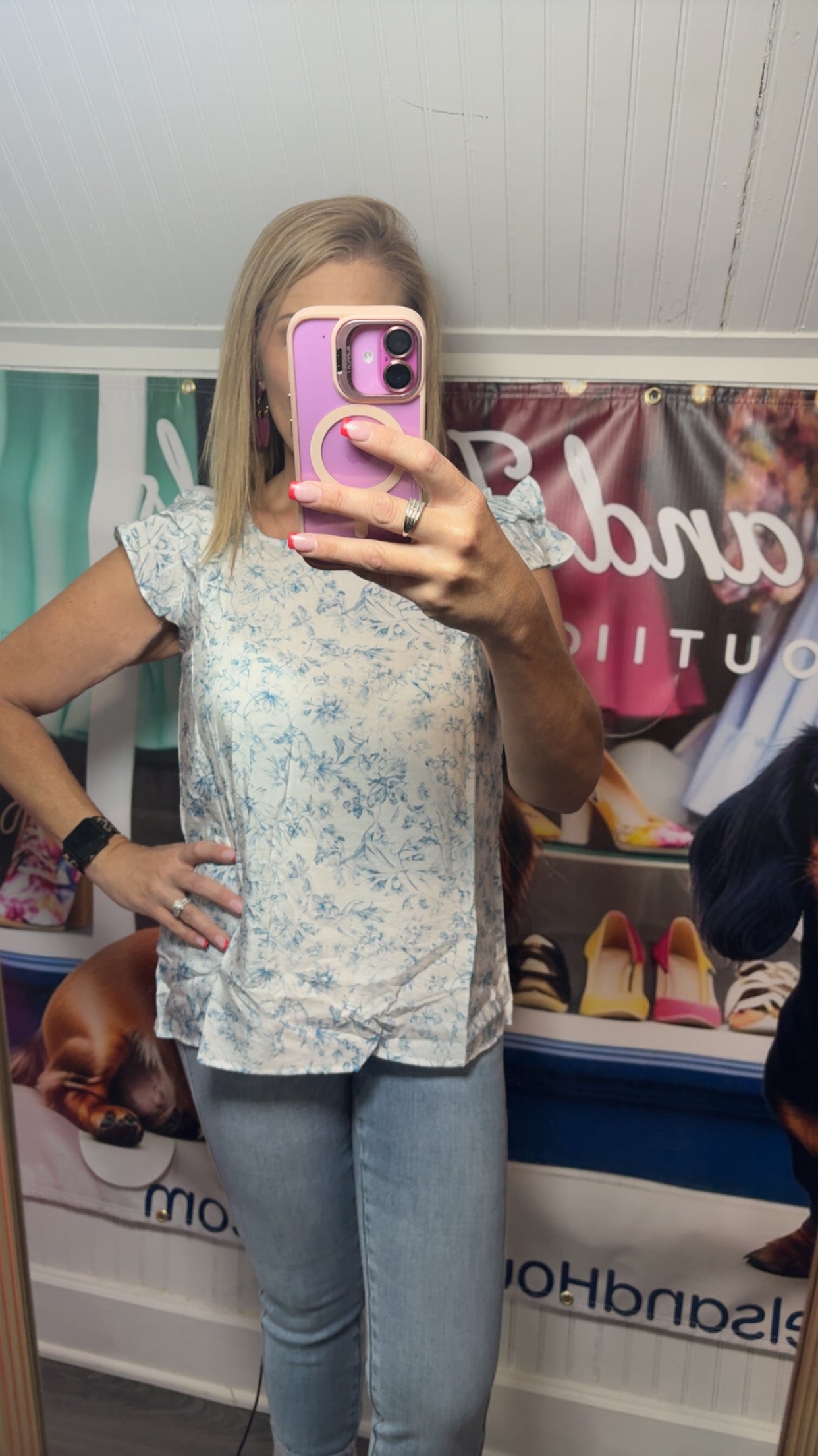 Floral Ruffled Short Sleeve Square Neck Bow Back Blouse