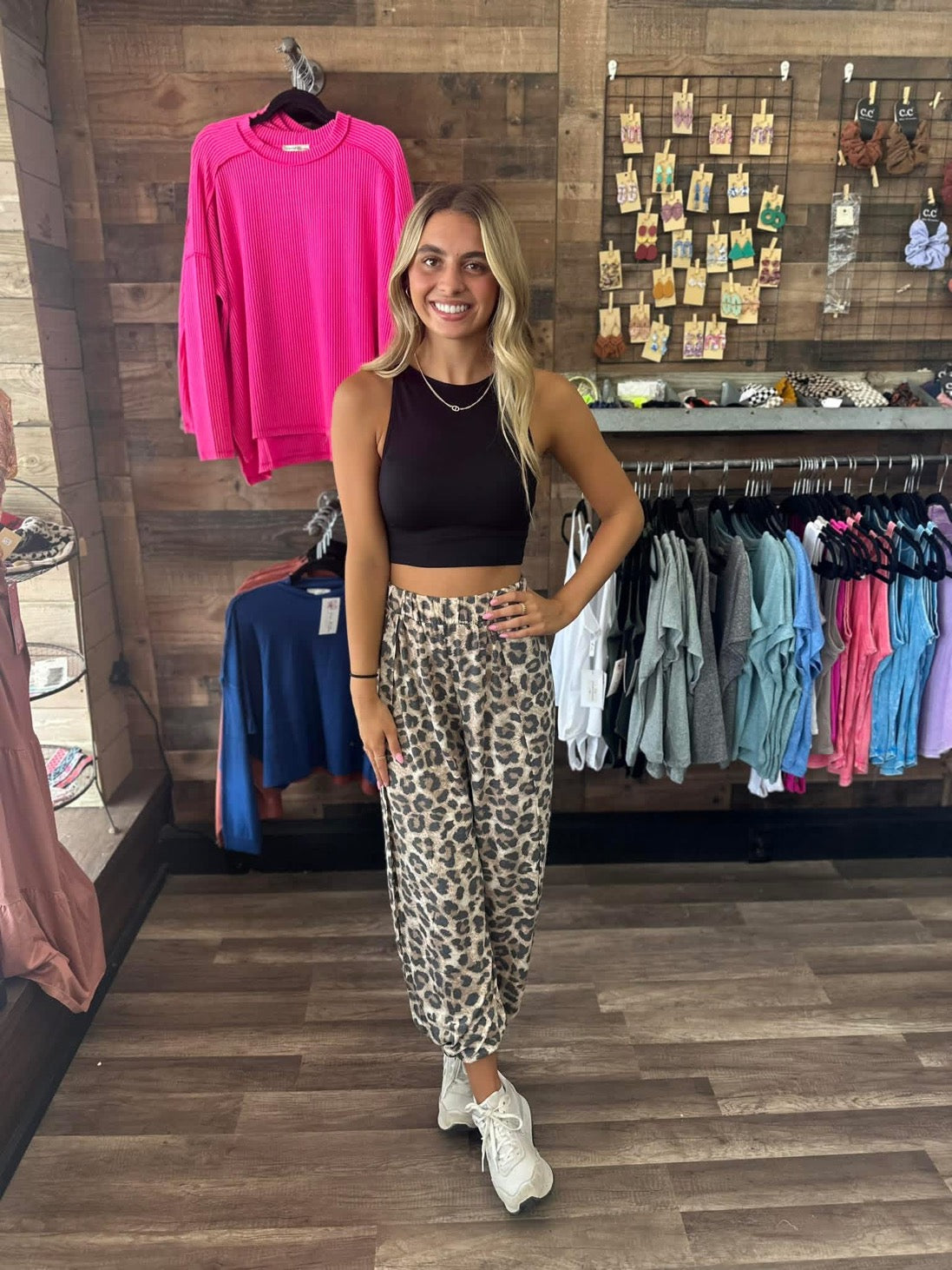 Leopard Barrel Joggers/Split side