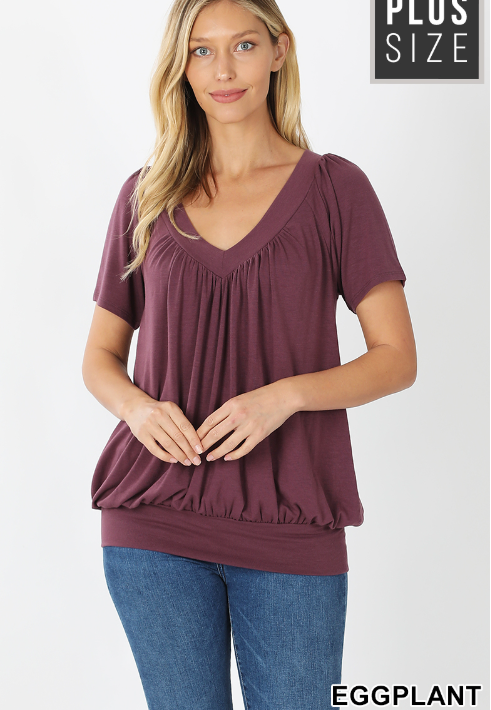 V-Neck Short Sleeve Women's Plus Top